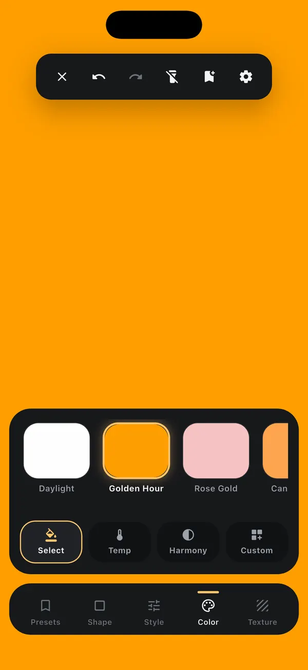 Lumet on a phone &mdash; Color Temperature Presets